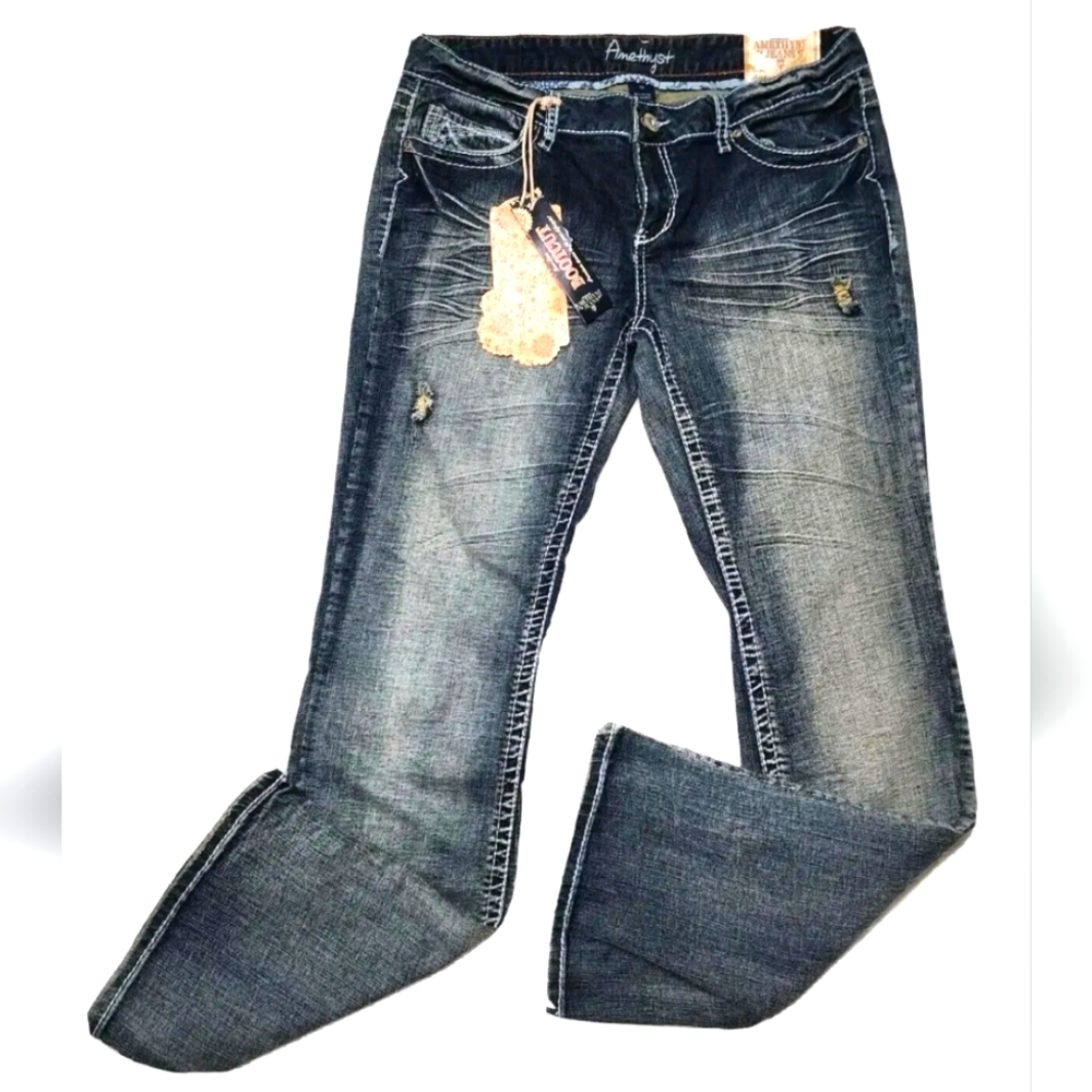 Amethyst Jeans Stretch Bootcut Sz 13  38 X 31.5 Low Rise Big Stiching